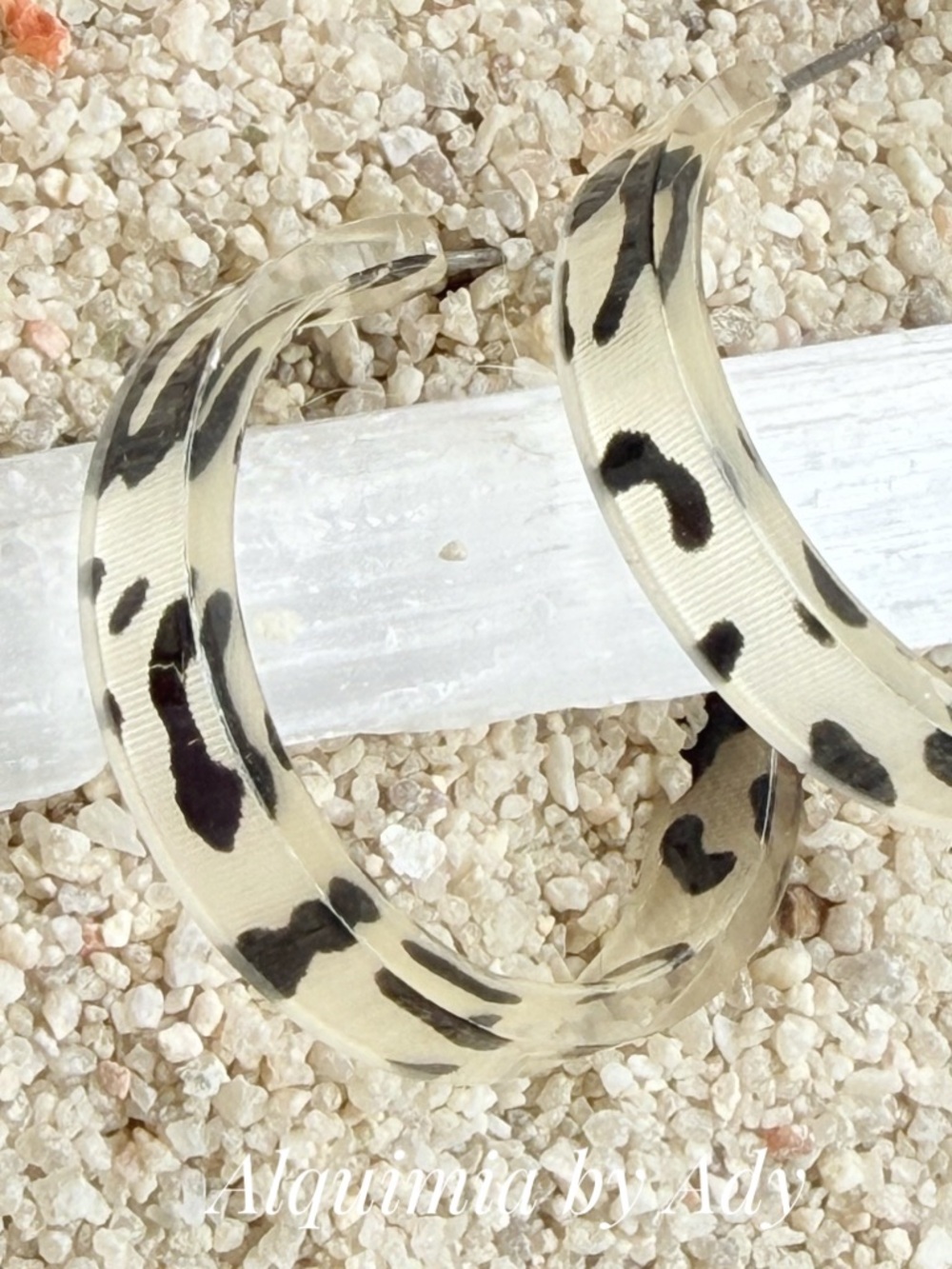ACRYLIC Clear Hoops with Black Leopard Spots